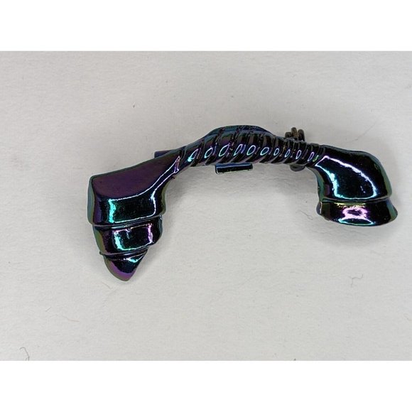Old Fashioned 2 Piece Phone Clear Crystals Iridescent Vintage Metal Brooch Pin - Picture 5 of 8